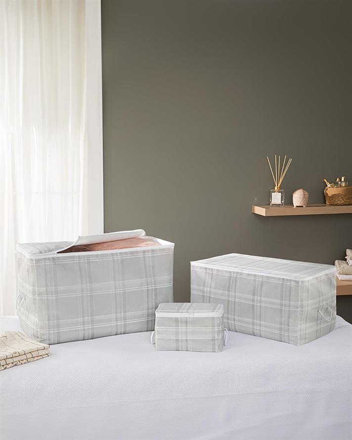 Cutie depozitare textile, Plaid Lines, polietilena, 30x22x18 cm, gri