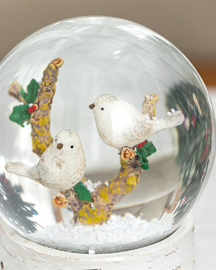 Cutie muzicală, White Winter Birds, polirăsină, 10,5x10,5x14,3 cm, alb
