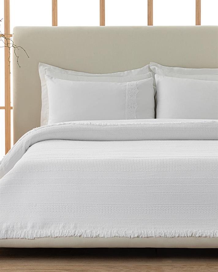 Jacquard Cotton Double Person Bed Cover 220x240 cm White