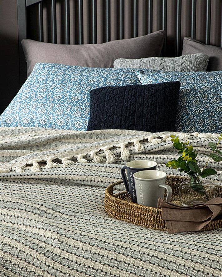 Cuvertură pat, King size, Buttons, bumbac-acril, 240x260 cm, gri