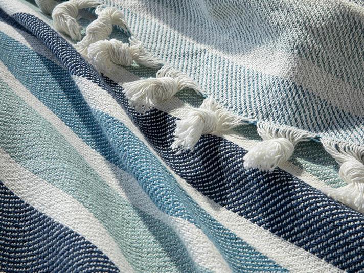 Cuvertură pat, King size, Colorful Lines, bumbac-acril, 240x260 cm, verde - bleu