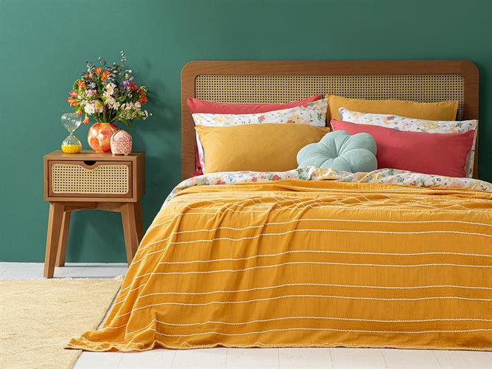 Cuvertură pat, King size, Essence, bumbac, 240x260 cm, galben-muștar