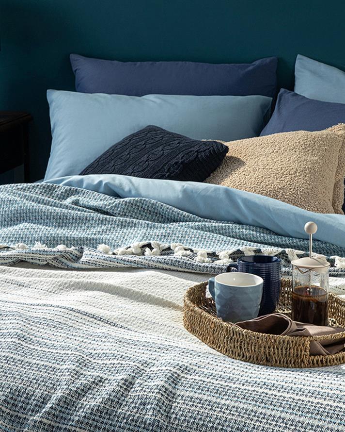 Cuvertură pat, King size, Stravage, bumbac-acril, 240x260 cm, bleu