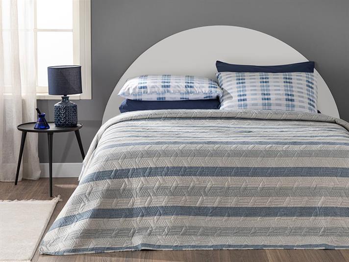 Cuvertură pat, pentru o persoană, Chill Plaid, poliester, 160x220 cm, bleu