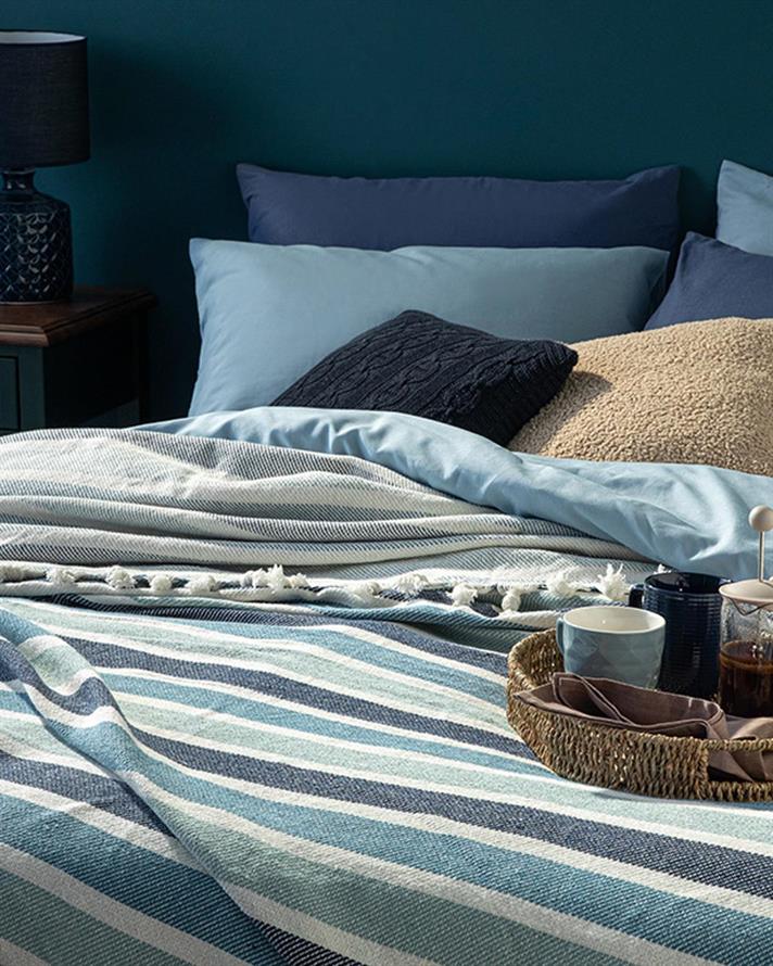 Cuvertură pat, pentru o persoană, Colorful Lines, bumbac-acril, 160x240 cm, verde - bleu