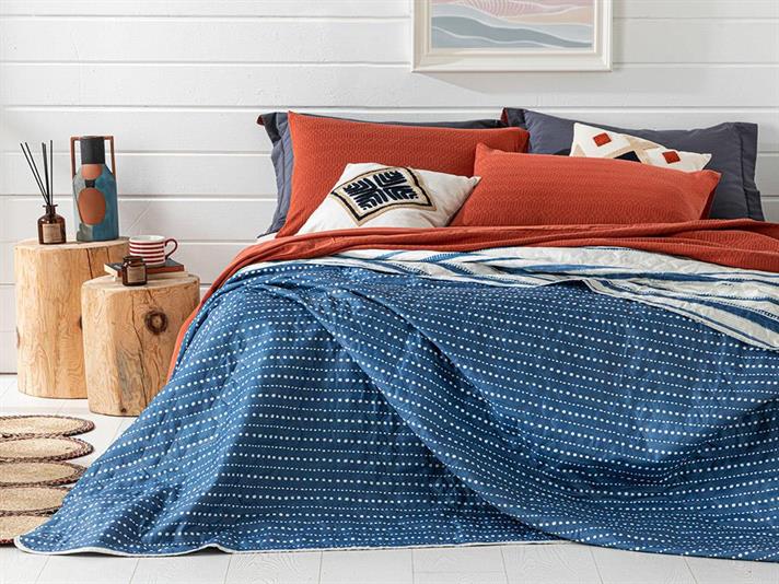 Cuvertură pat, pentru o persoană, Dotted Stripes, poliester, 160x220 cm, bleu