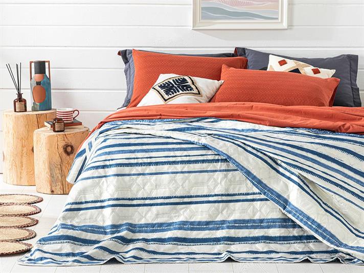 Cuvertură pat, pentru o persoană, Dotted Stripes, poliester, 160x220 cm, bleu