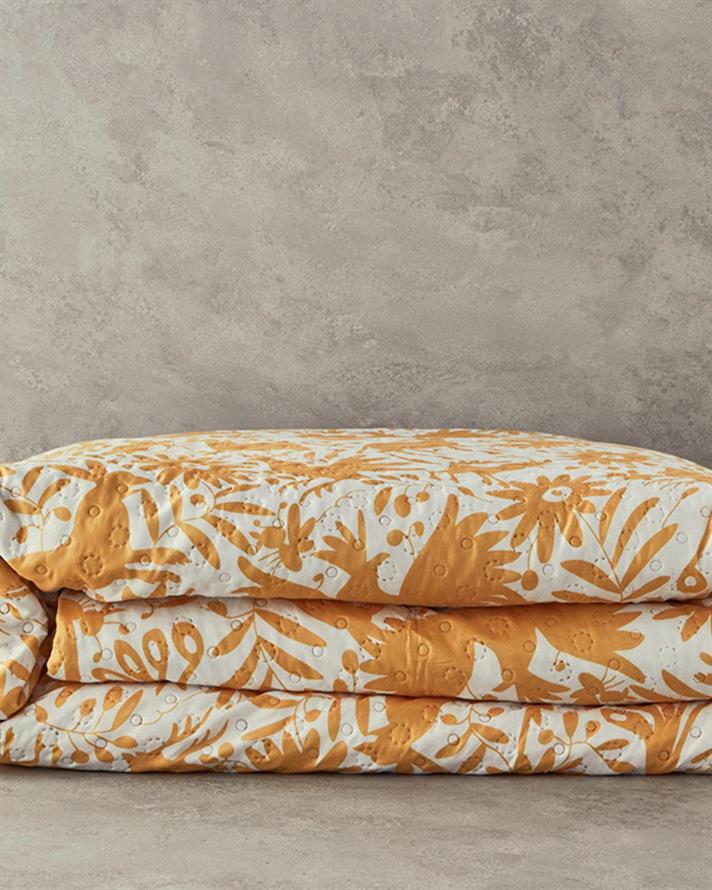 Cuvertura pat King Size, Folk Jungle, poliester, 240x220 cm, galben