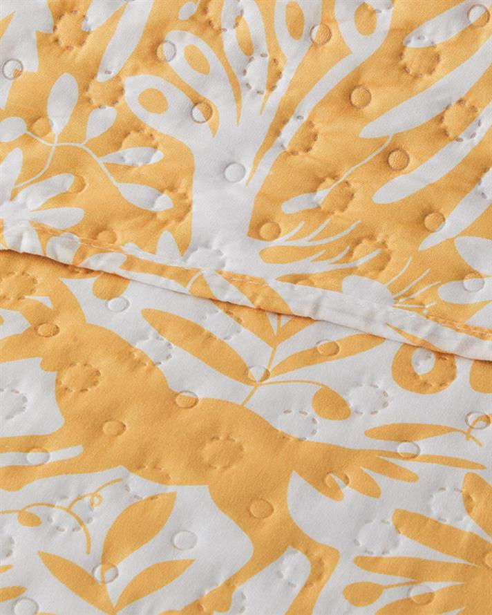 Cuvertura pat pentru doua persoane, Folk Jungle, poliester, 200x220 cm, galben