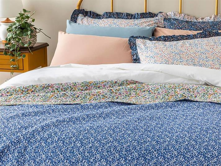 Cuvertura pat reversibila King size, Deep Joy, poliester, 240x220 cm, bleu