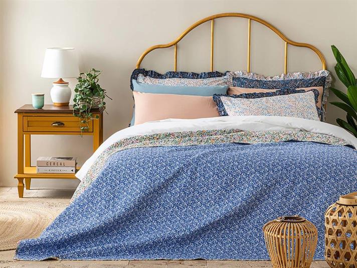 Cuvertura pat reversibila King size, Deep Joy, poliester, 240x220 cm, bleu