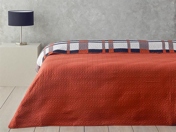 Cuvertura pat reversibila King size, Flare Check, poliester, 240x220 cm, terracotta