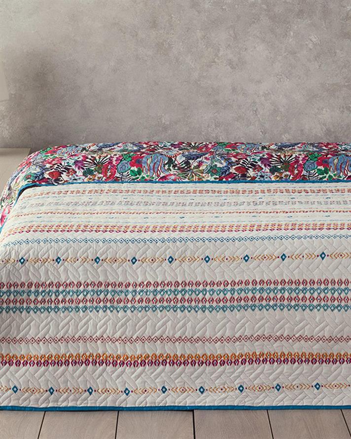 Cuvertura pat reversibila King Size, Flower Frenzy, poliester, 240x220 cm, violet