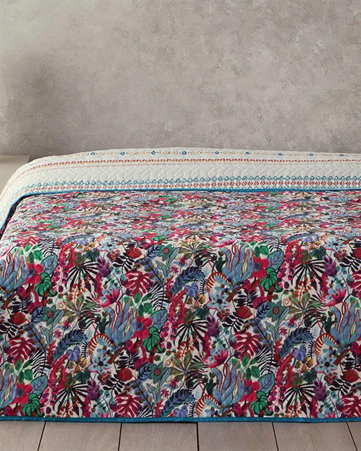 Cuvertura pat reversibila King Size, Flower Frenzy, poliester, 240x220 cm, violet