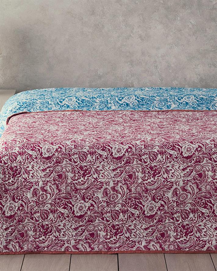 Cuvertura pat reversibila King Size, Folk Art, poliester, 240x220 cm, roz inchis