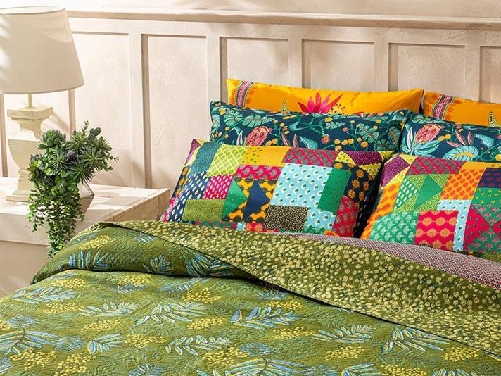 Cuvertura pat reversibila King size, Linden Forest, poliester, 240x220 cm, verde