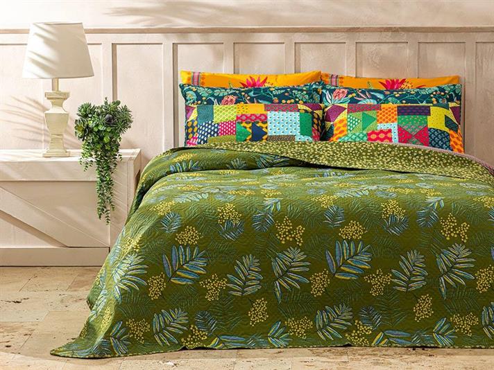 Cuvertura pat reversibila King size, Linden Forest, poliester, 240x220 cm, verde