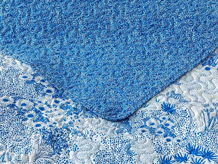 Cuvertura pat reversibila King size, Peaceful Garden, poliester, 240x220 cm, bleu