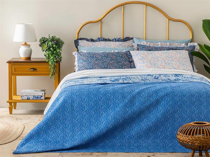 Cuvertura pat reversibila King size, Peaceful Garden, poliester, 240x220 cm, bleu