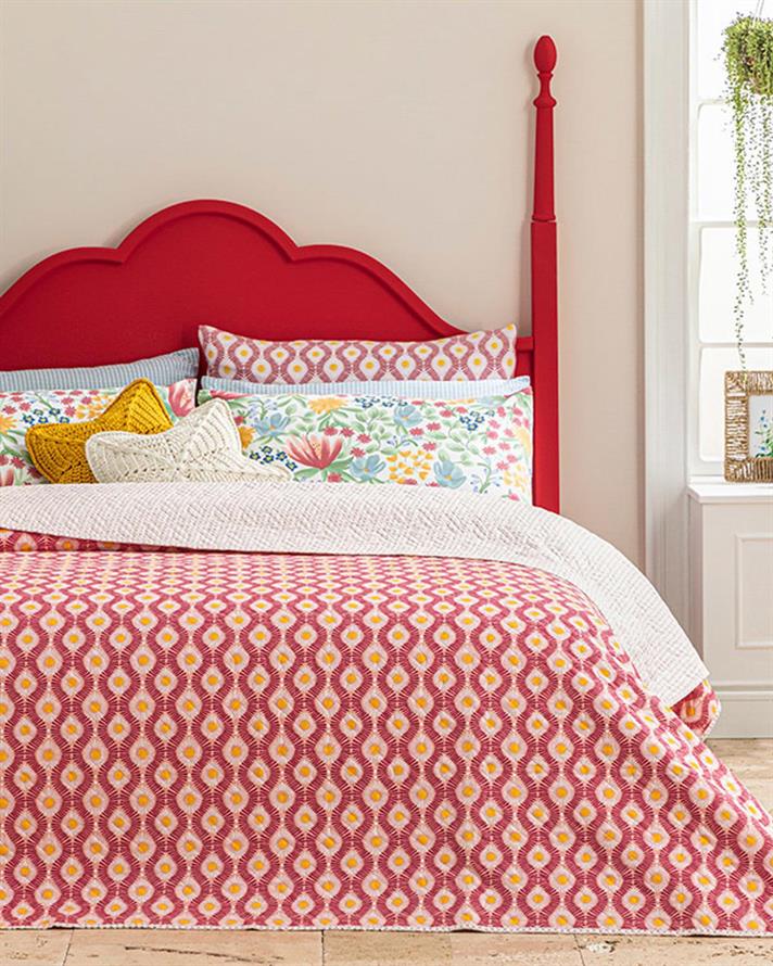 Cuvertura pat reversibila King size, Sunny Side, poliester, 240x220 cm, roz