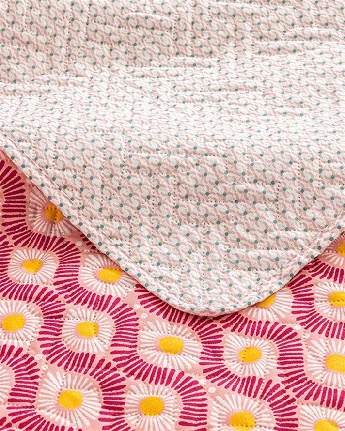 Cuvertura pat reversibila King size, Sunny Side, poliester, 240x220 cm, roz