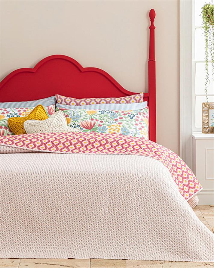 Cuvertura pat reversibila King size, Sunny Side, poliester, 240x220 cm, roz