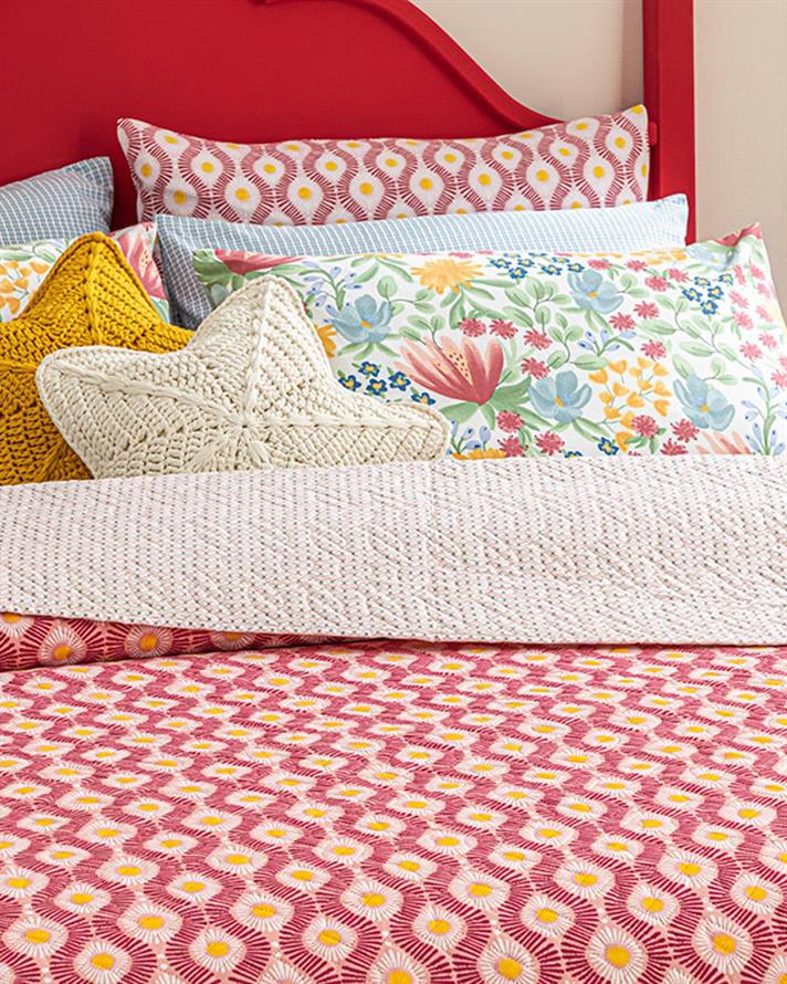 Cuvertura pat reversibila King size, Sunny Side, poliester, 240x220 cm, roz