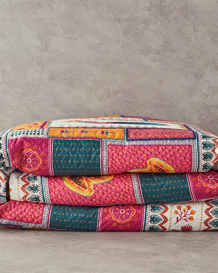 Cuvertura pat reversibila King Size, Tropic Patch, poliester, 240x220 cm, roz inchis