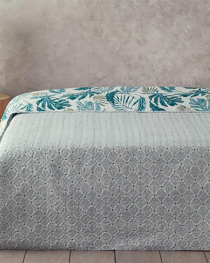 Cuvertura pat reversibila King Size, Tropical Breeze, poliester, 240x220 cm, verde