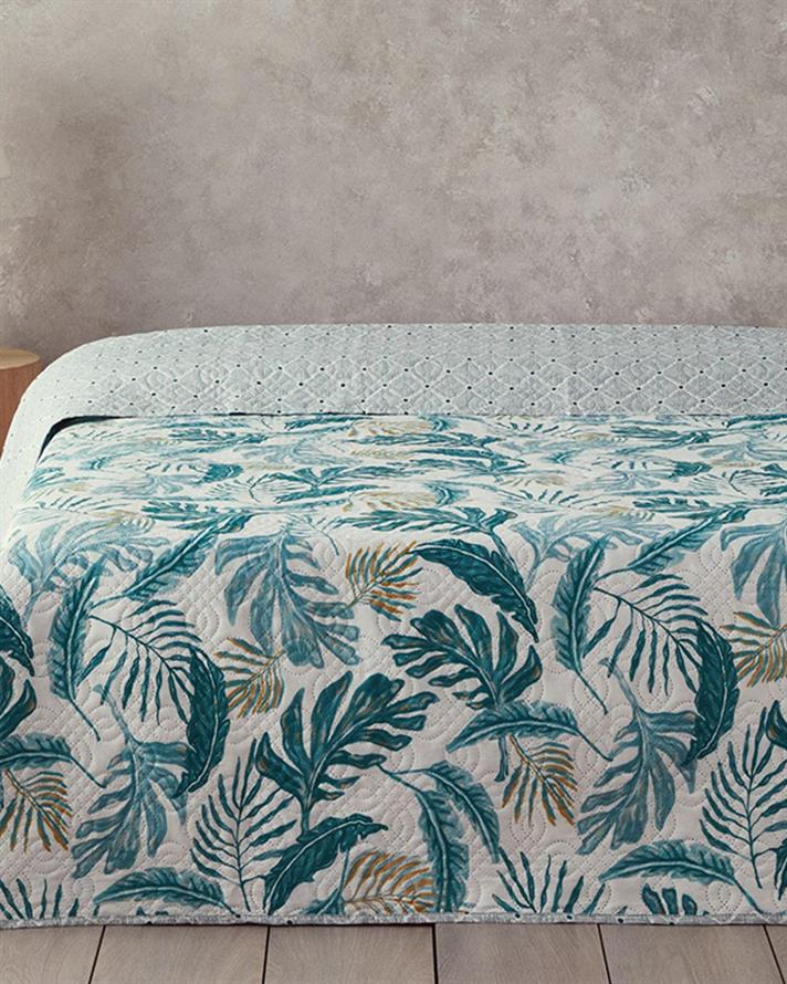 Cuvertura pat reversibila King Size, Tropical Breeze, poliester, 240x220 cm, verde