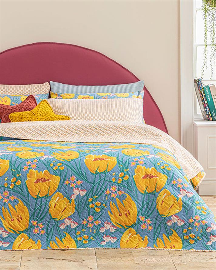 Cuvertura pat reversibila King Size, Tulip Paradise, poliester, 240x220 cm, bleu