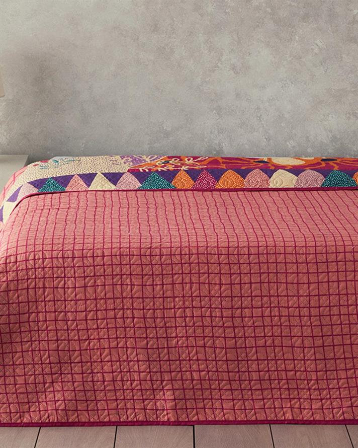 Cuvertura pat reversibila pentru doua persoane, Summer Dreams, poliester, 200x220 cm, roz