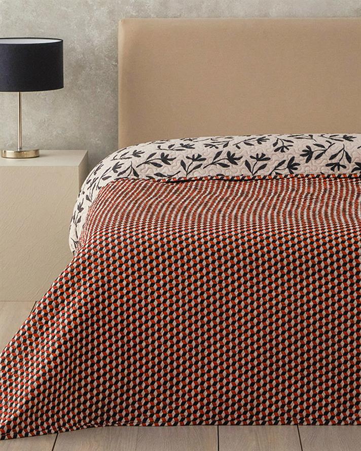 Cuvertura pat reversibila pentru doua persoane, Vinette, poliester, 200x220 cm, negru