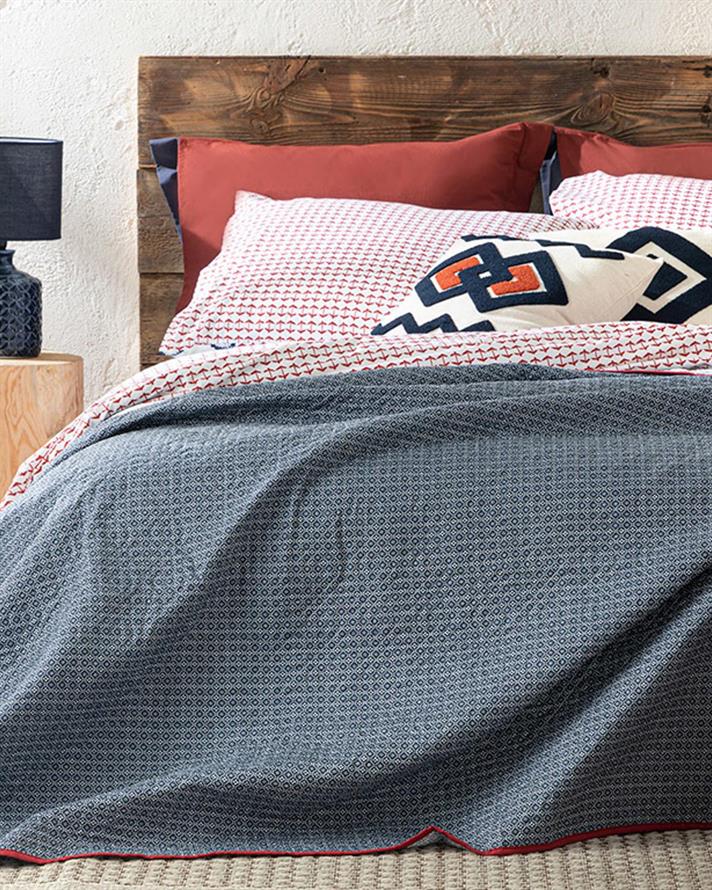 Cuvertura pat reversibila pentru doua persoane, Estrella, poliester, 200x220 cm, bleumarin