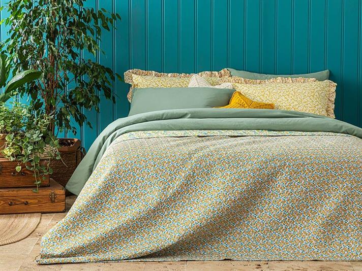 Cuvertura pat reversibila pentru doua persoane, Classic Pretty, poliester, 200x220 cm, galben