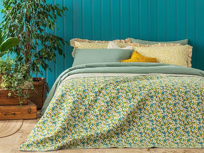Cuvertura pat reversibila pentru doua persoane, Classic Pretty, poliester, 200x220 cm, galben