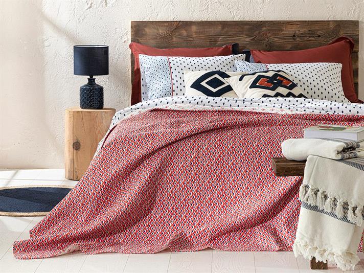 Cuvertura pat reversibila pentru doua persoane, Coastal Bliss, poliester, 200x220 cm, rosu