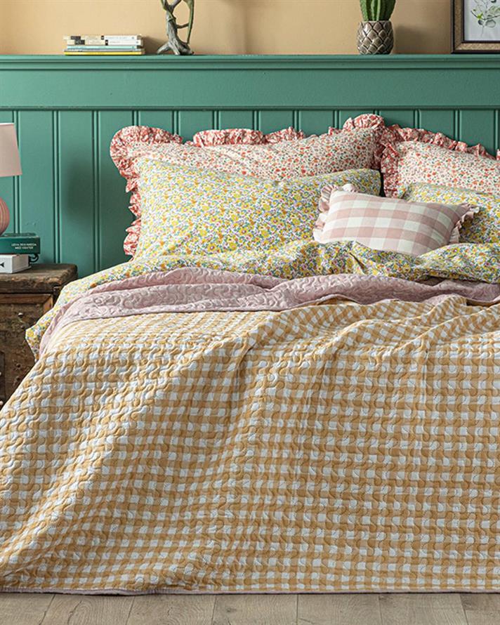 Cuvertura pat reversibila pentru doua persoane, Timeless Floret, poliester, 200x220 cm, roz