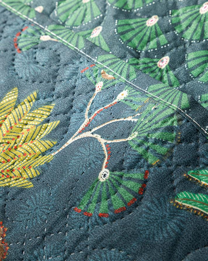 Cuvertura pat reversibila pentru doua persoane, Wild Wood, poliester, 200x220 cm, albastru petrol-verde