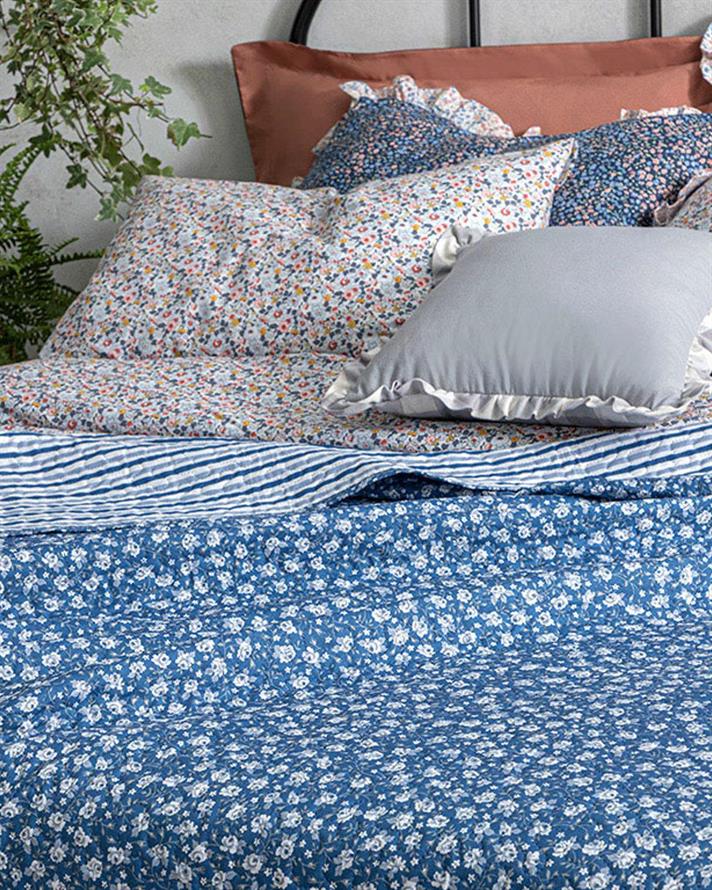 Cuvertura pat reversibila pentru doua persoane, Sunrose, poliester, 200x220 cm, bleu