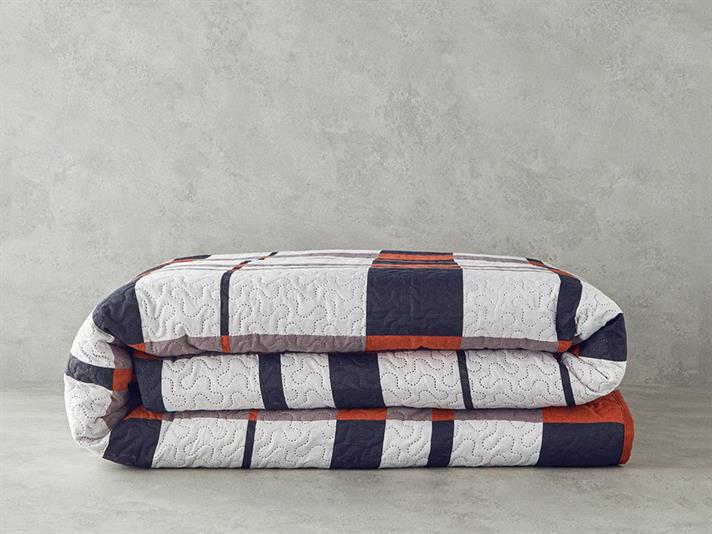 Cuvertura pat reversibila pentru doua persoane, Flare Check, poliester, 200x220 cm, terracotta