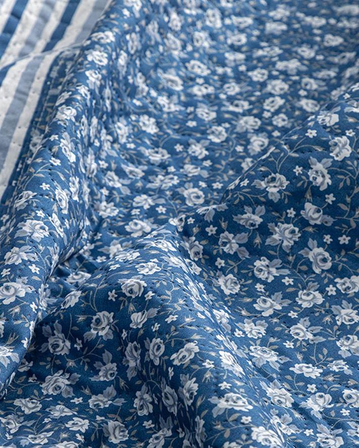 Cuvertura pat reversibila pentru doua persoane, Sunrose, poliester, 200x220 cm, bleu