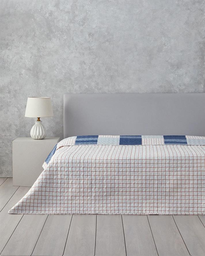 Cuvertura pat reversibila pentru doua persoane, Plaid Harmony, poliester, 200x220 cm, bleu