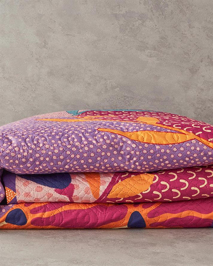 Cuvertura pat reversibila pentru doua persoane, Summer Dreams, poliester, 200x220 cm, roz