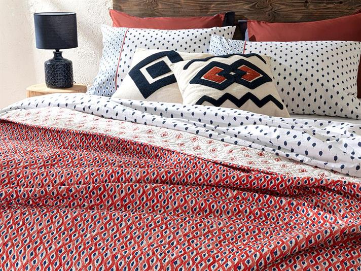 Cuvertura pat reversibila pentru doua persoane, Coastal Bliss, poliester, 200x220 cm, rosu