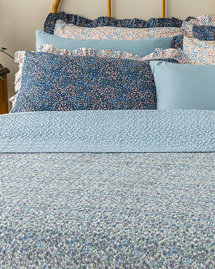 Cuvertura pat reversibila pentru doua persoane, Sky Garden, poliester, 200x220 cm, bleu