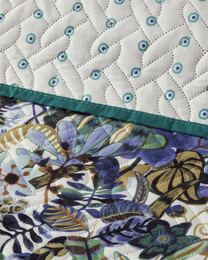 Cuvertura pat reversibila pentru doua persoane, Floral Charm, poliester, 200x220 cm, bleu