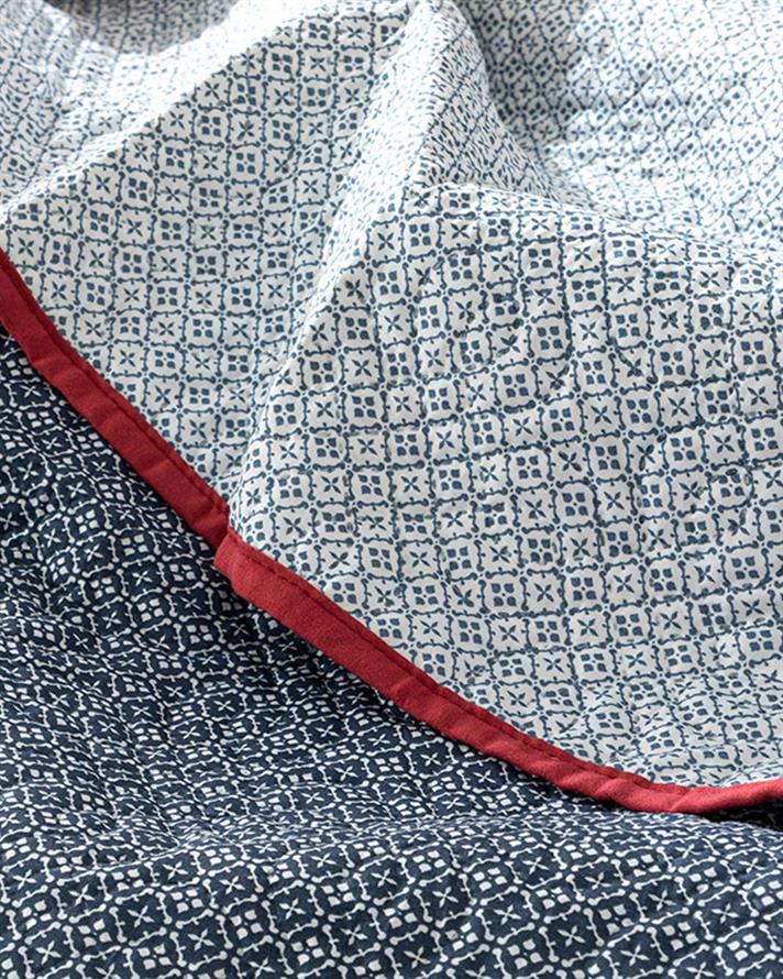 Cuvertura pat reversibila pentru doua persoane, Estrella, poliester, 200x220 cm, bleumarin