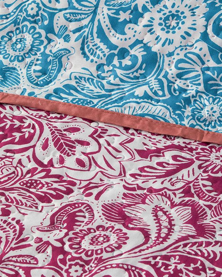 Cuvertura pat reversibila pentru doua persoane, Folk Art, poliester, 200x220 cm, roz inchis