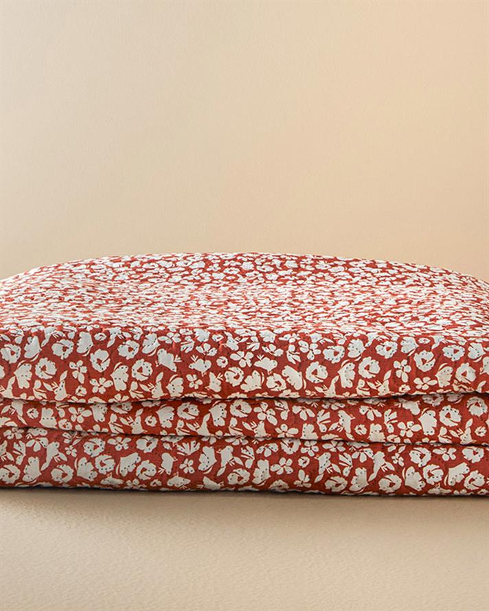 Cuvertura pat reversibila pentru doua persoane, Flowery Modern, poliester, 200x220 cm, terracotta
